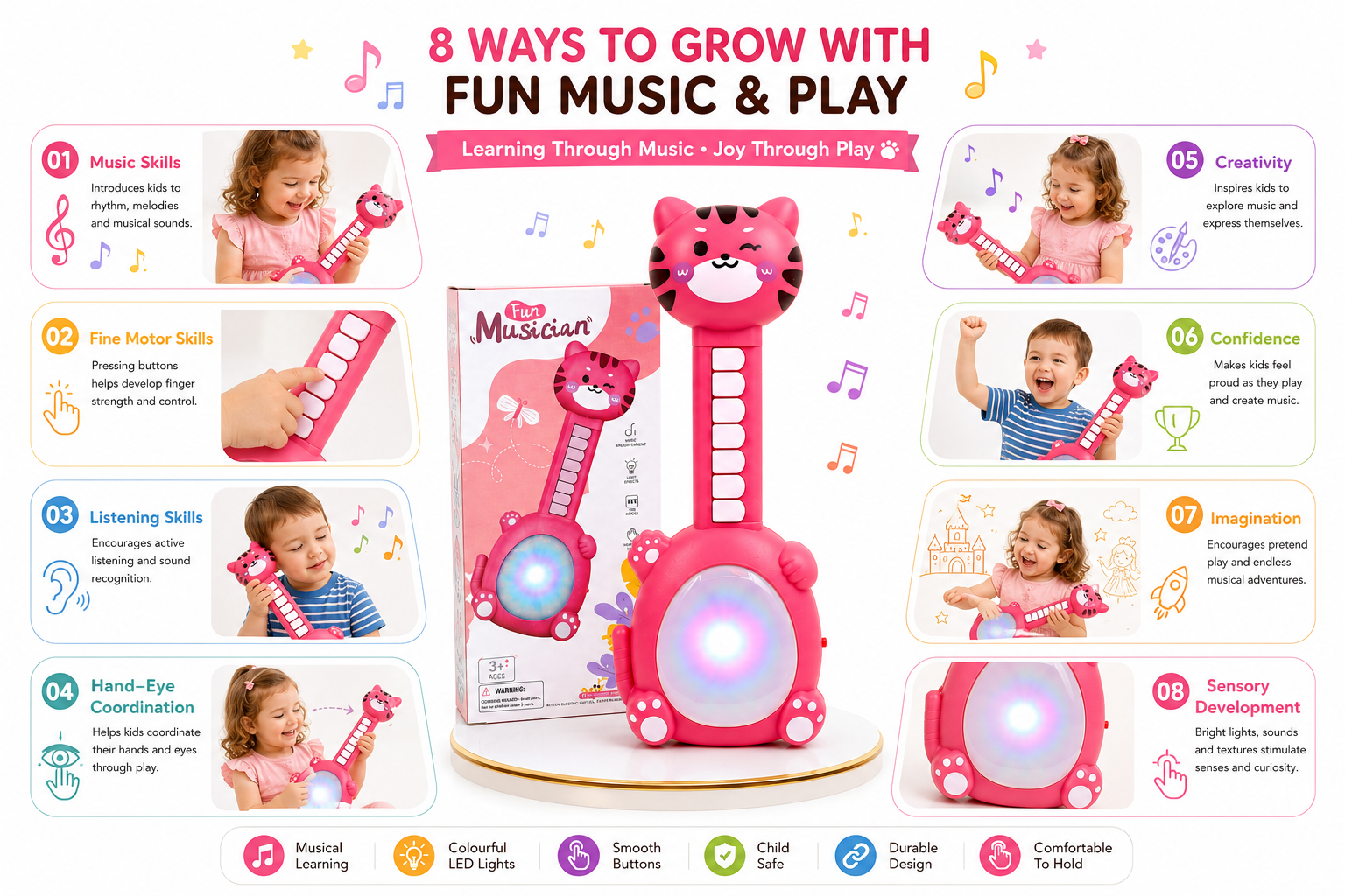 Musical Cat Toy for Kids, Interactive Educational Music & Light Toy with Piano Keys, Colorful Light Effects & Fun Melodies, Easy-to-Play Toddler