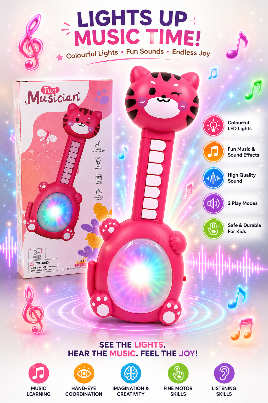 Musical Cat Toy for Kids, Interactive Educational Music & Light Toy with Piano Keys, Colorful Light Effects & Fun Melodies, Easy-to-Play Toddler