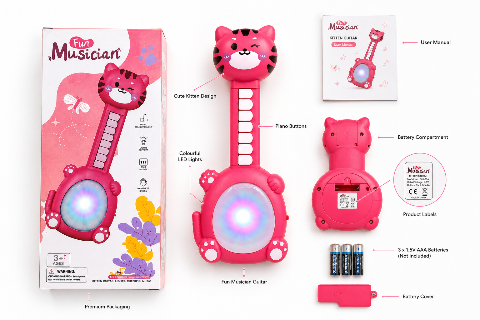 Musical Cat Toy for Kids, Interactive Educational Music & Light Toy with Piano Keys, Colorful Light Effects & Fun Melodies, Easy-to-Play Toddler