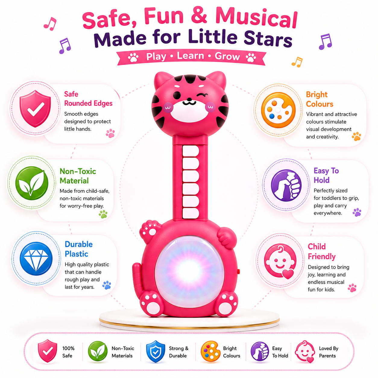 Musical Cat Toy for Kids, Interactive Educational Music & Light Toy with Piano Keys, Colorful Light Effects & Fun Melodies, Easy-to-Play Toddler