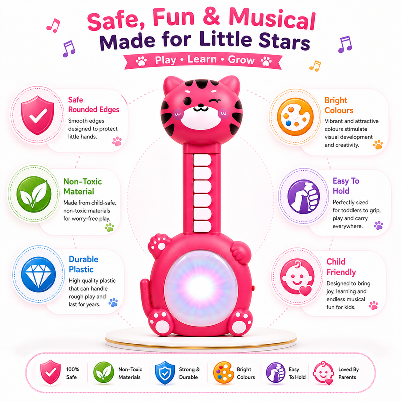 Musical Cat Toy for Kids, Interactive Educational Music & Light Toy with Piano Keys, Colorful Light Effects & Fun Melodies, Easy-to-Play Toddler