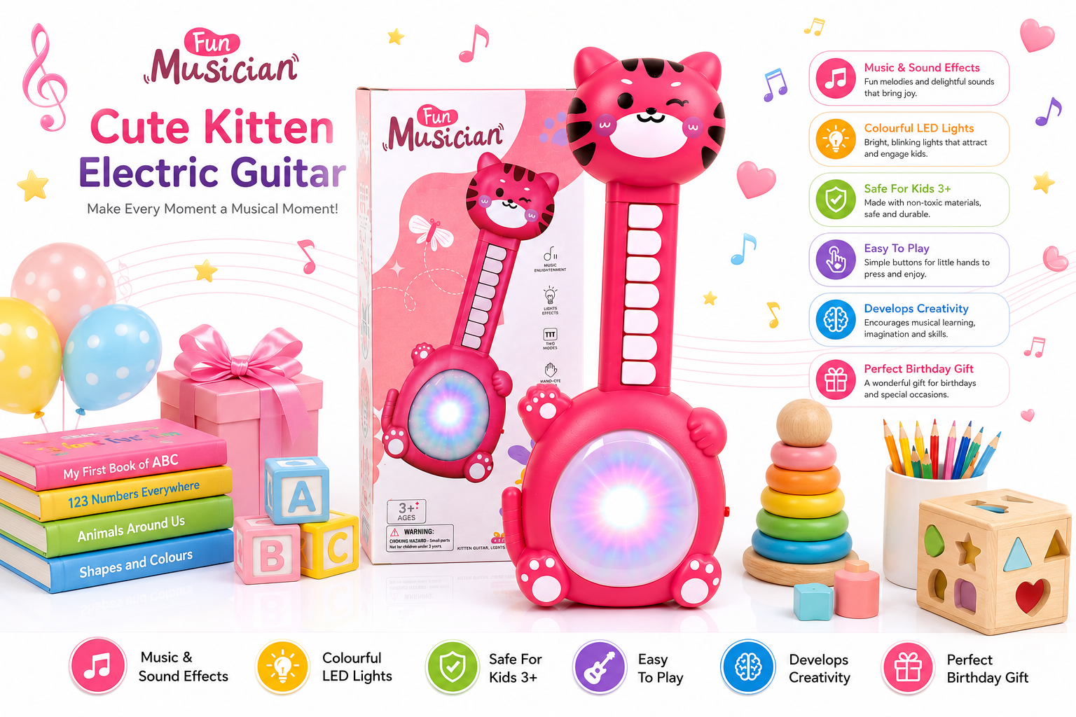 Musical Cat Toy for Kids, Interactive Educational Music & Light Toy with Piano Keys, Colorful Light Effects & Fun Melodies, Easy-to-Play Toddler