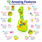 Dinosaur Musical Guitar Toy for Kids, Interactive Educational Music Toy with 100+ Melodies, Colorful Sound Buttons & Fun Songs, Easy-to-Play Early Learning Guitar for Toddlers