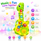 Dinosaur Musical Guitar Toy for Kids, Interactive Educational Music Toy with 100+ Melodies, Colorful Sound Buttons & Fun Songs, Easy-to-Play Early Learning Guitar for Toddlers