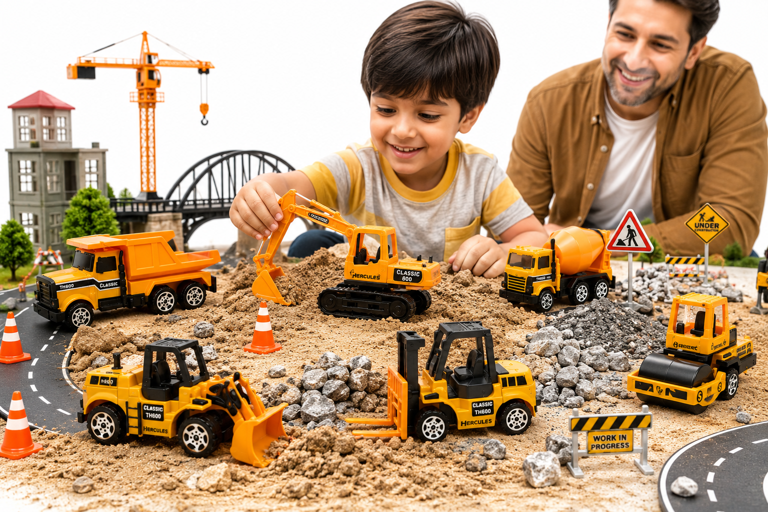 6-Piece Die-Cast Construction Vehicle Set for Kids, Engineering Toy Trucks with Moving Parts, Excavator, Dump Truck, Loader & Cement Mixer, Durable Metal Construction Vehicles