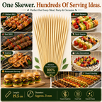 Premium 19.5cm Wooden Skewers – Food Grade Bamboo Sticks for BBQ, Chicken, Meat, Fruits & Restaurant Use