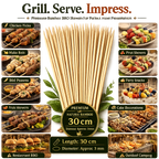 30cm Bamboo BBQ Skewers – Natural Wooden Food Sticks for Chicken Tikka, Kebabs, BBQ, Fruits, Snacks, Desserts & Outdoor Grilling