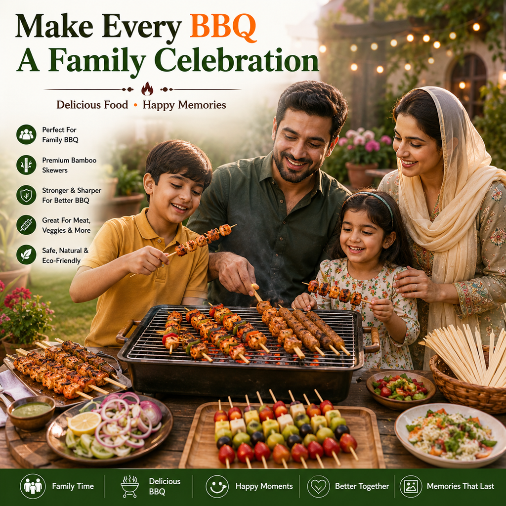 Natural Bamboo Food Skewers – Strong Wooden Sticks for BBQ, Grilling, Kebabs, Fruit Skewers & Parties