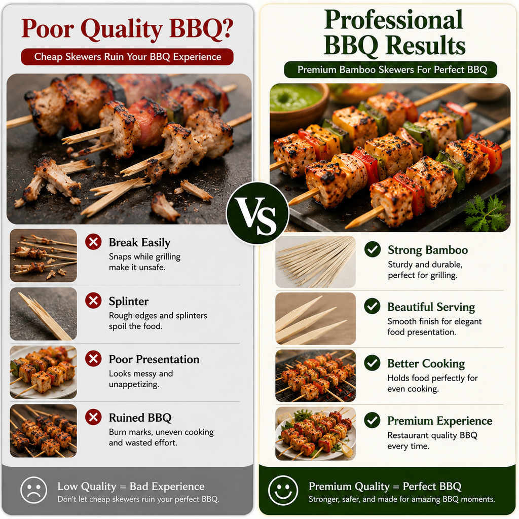 Natural Bamboo Food Skewers – Strong Wooden Sticks for BBQ, Grilling, Kebabs, Fruit Skewers & Parties