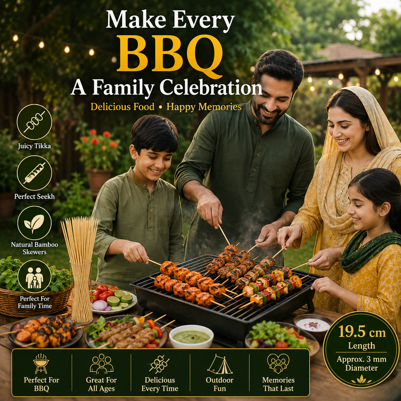 Premium 19.5cm Wooden Skewers – Food Grade Bamboo Sticks for BBQ, Chicken, Meat, Fruits & Restaurant Use