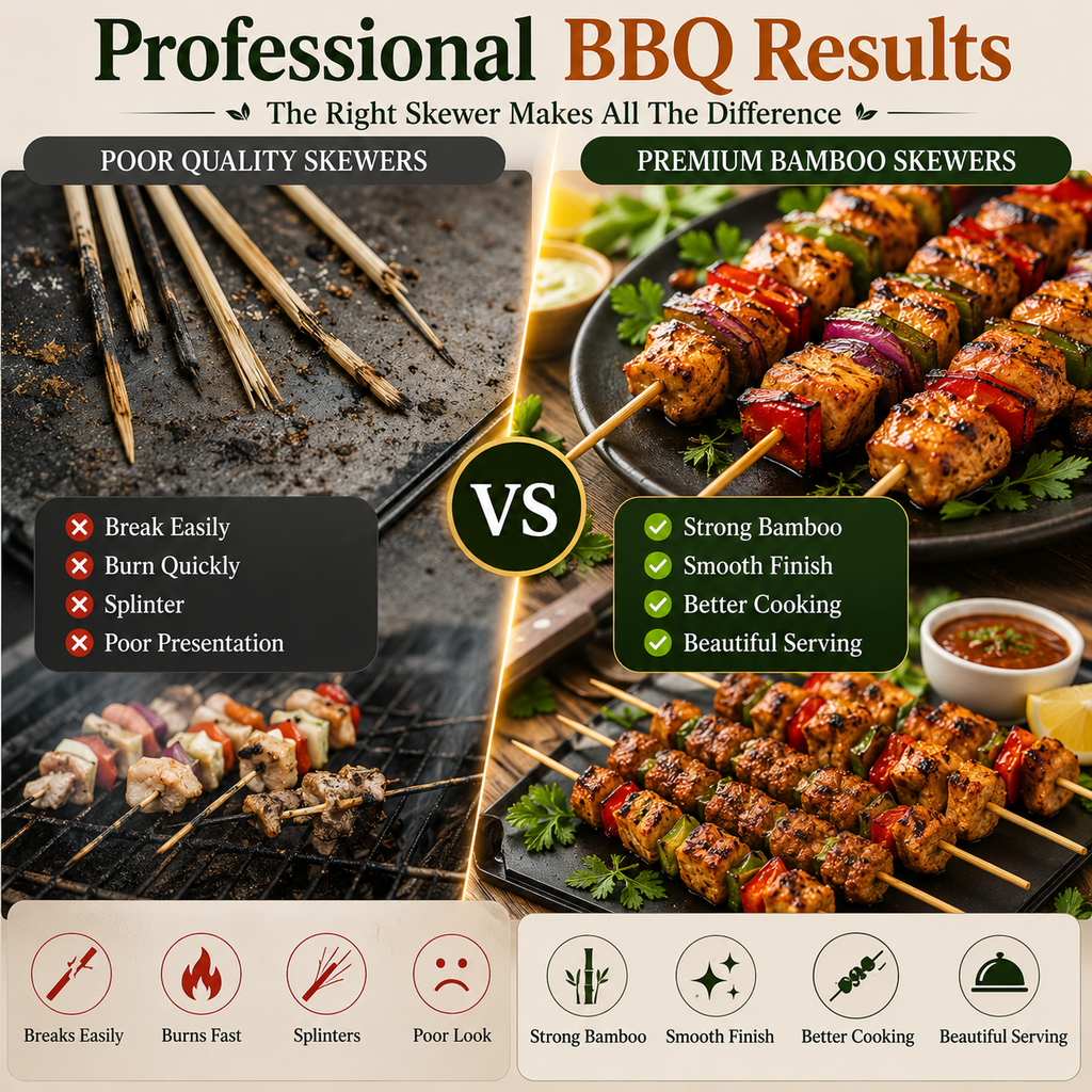 Premium 19.5cm Wooden Skewers – Food Grade Bamboo Sticks for BBQ, Chicken, Meat, Fruits & Restaurant Use