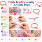 Kids Bracelet & Jewelry Making Set – Assorted Beads, Charms, Elastic Cords & Organizer Box for Creative Crafts