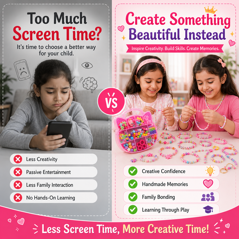 Complete Kids Jewelry Craft Set – Beads, Heart Charms, Flower Beads, Alphabet Letters & Accessories with Organizer