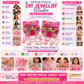Complete Kids Jewelry Craft Set – Beads, Heart Charms, Flower Beads, Alphabet Letters & Accessories with Organizer