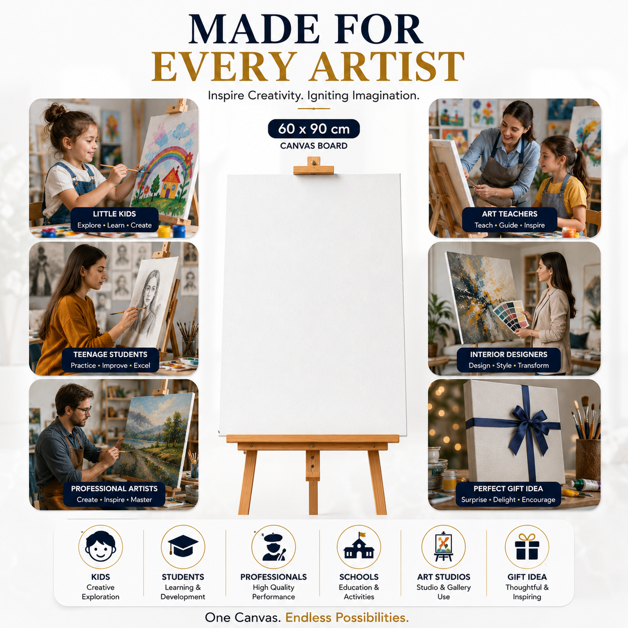 60×90 cm Artist Canvas Board – Large Painting Canvas for Acrylic, Craft Projects, Wall Art & Creative Activities