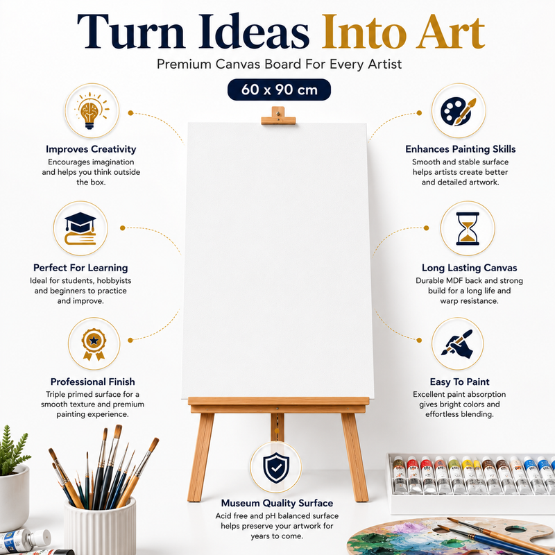 60×90 cm Artist Canvas Board – Large Painting Canvas for Acrylic, Craft Projects, Wall Art & Creative Activities