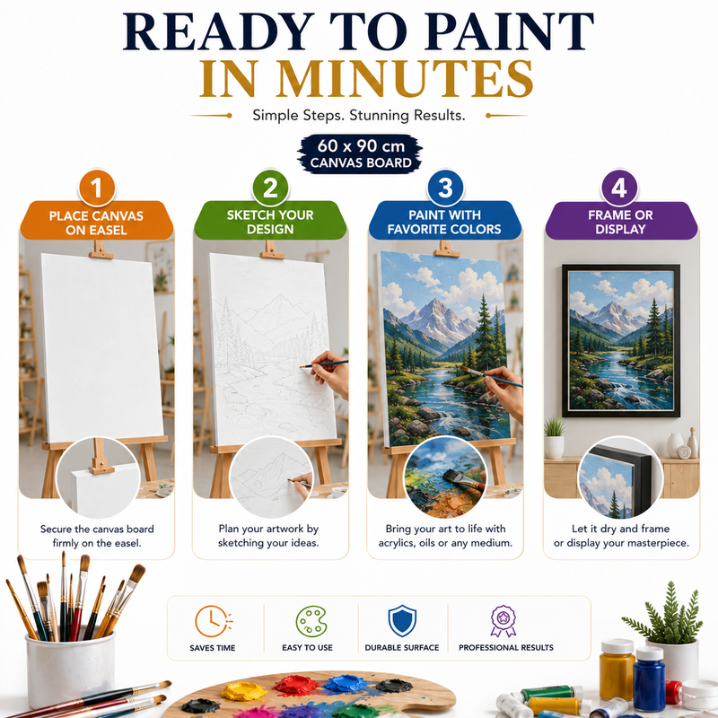 60×90 cm Artist Canvas Board – Large Painting Canvas for Acrylic, Craft Projects, Wall Art & Creative Activities