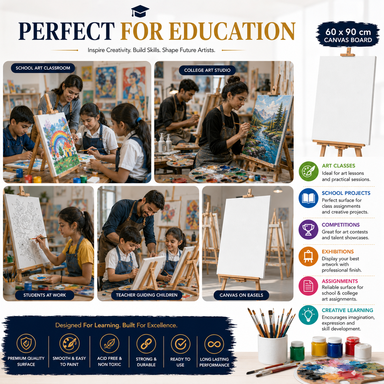 60×90 cm Artist Canvas Board – Large Painting Canvas for Acrylic, Craft Projects, Wall Art & Creative Activities