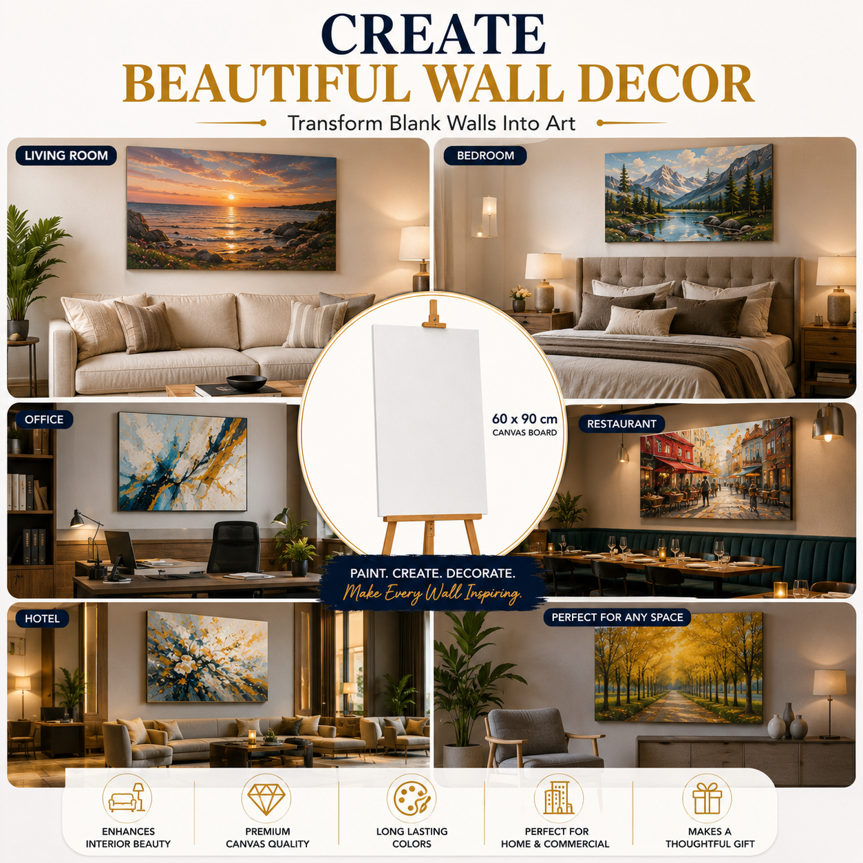 60×90 cm Artist Canvas Board – Large Painting Canvas for Acrylic, Craft Projects, Wall Art & Creative Activities