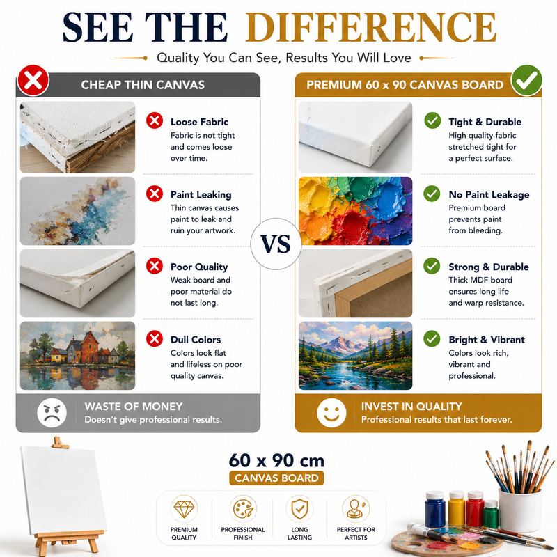 60×90 cm Artist Canvas Board – Large Painting Canvas for Acrylic, Craft Projects, Wall Art & Creative Activities