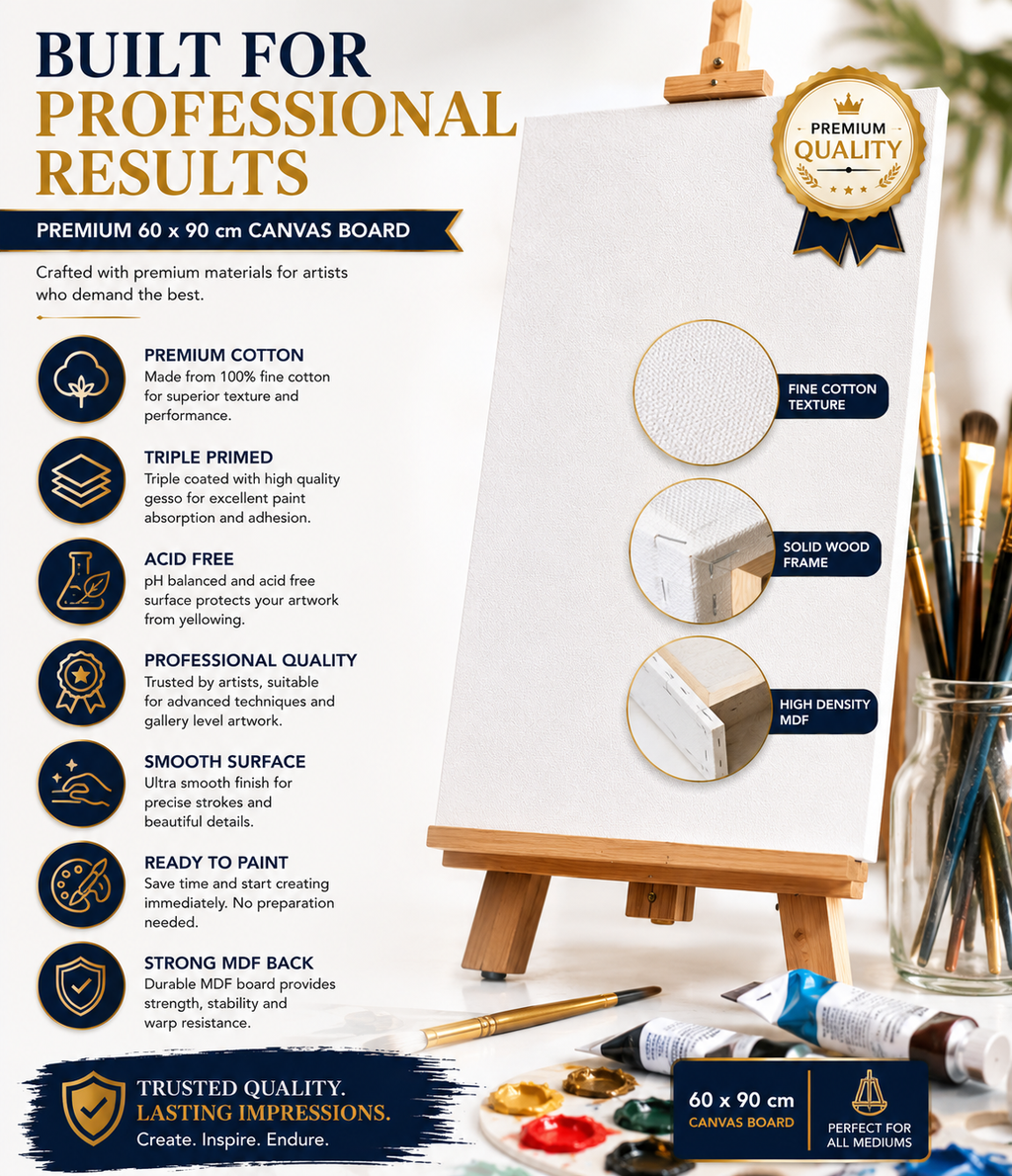 60×90 cm Artist Canvas Board – Large Painting Canvas for Acrylic, Craft Projects, Wall Art & Creative Activities