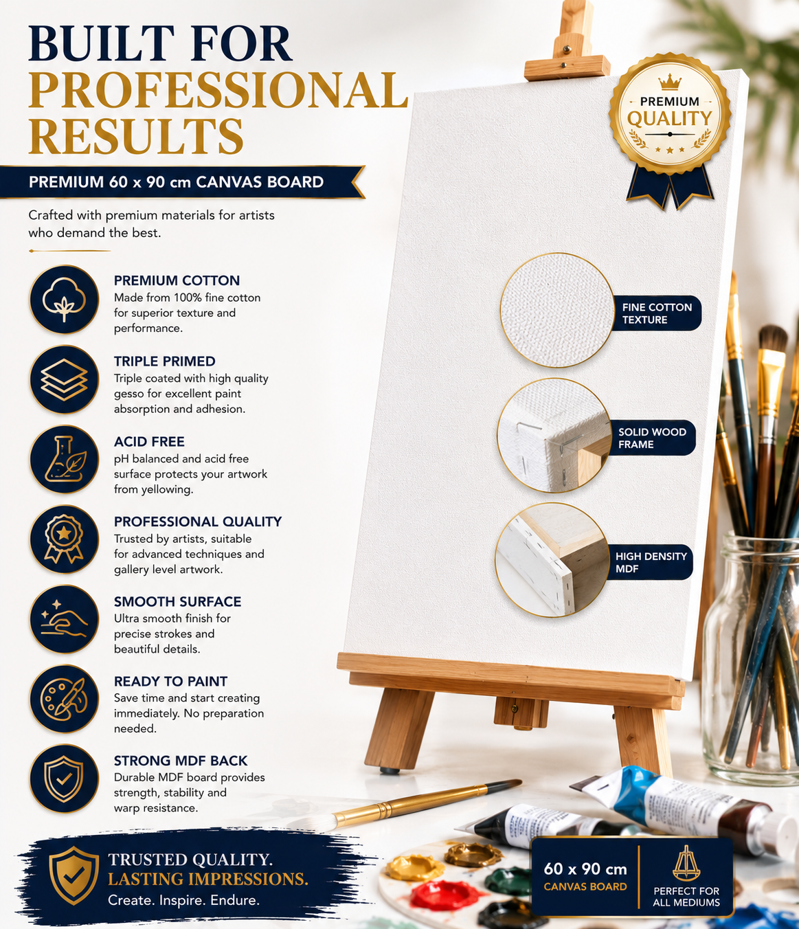 60×90 cm Artist Canvas Board – Large Painting Canvas for Acrylic, Craft Projects, Wall Art & Creative Activities