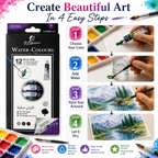 12-Color Watercolor Paint Set – 12ml Tubes Premium Water Colour Paints for Kids, Students, Beginners & Artists, Smooth Blending & Bright Pigments