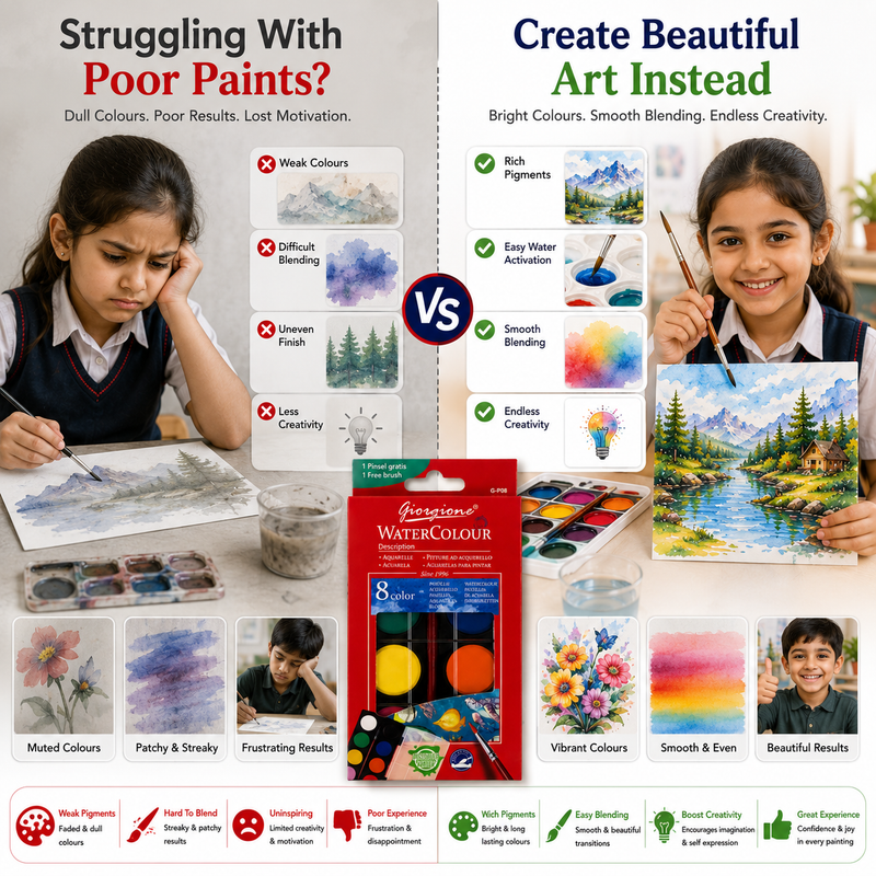 8-Color Watercolor Paint Set with Free Brush – Portable Water Colour Cake Set for Kids, Students, Beginners & Artists, Painting & Art Projects