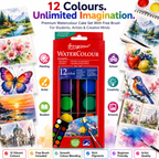 12-Color Watercolor Paint Set – Portable Water Colour Cake Palette with Brush for Kids, Students, Beginners & Artists, Painting & Art Projects