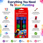 12-Color Watercolor Paint Set – Portable Water Colour Cake Palette with Brush for Kids, Students, Beginners & Artists, Painting & Art Projects