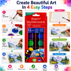 12-Color Watercolor Paint Set – Portable Water Colour Cake Palette with Brush for Kids, Students, Beginners & Artists, Painting & Art Projects