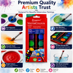 12-Color Watercolor Paint Set – Portable Water Colour Cake Palette with Brush for Kids, Students, Beginners & Artists, Painting & Art Projects