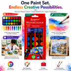 Premium 21-Color Watercolor Set with 2 Brushes – Vibrant Water Colour Cakes for Artists, Students & Painting