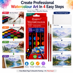 Premium 21-Color Watercolor Set with 2 Brushes – Vibrant Water Colour Cakes for Artists, Students & Painting