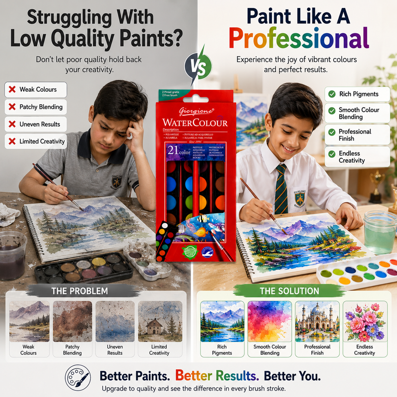 Premium 21-Color Watercolor Set with 2 Brushes – Vibrant Water Colour Cakes for Artists, Students & Painting