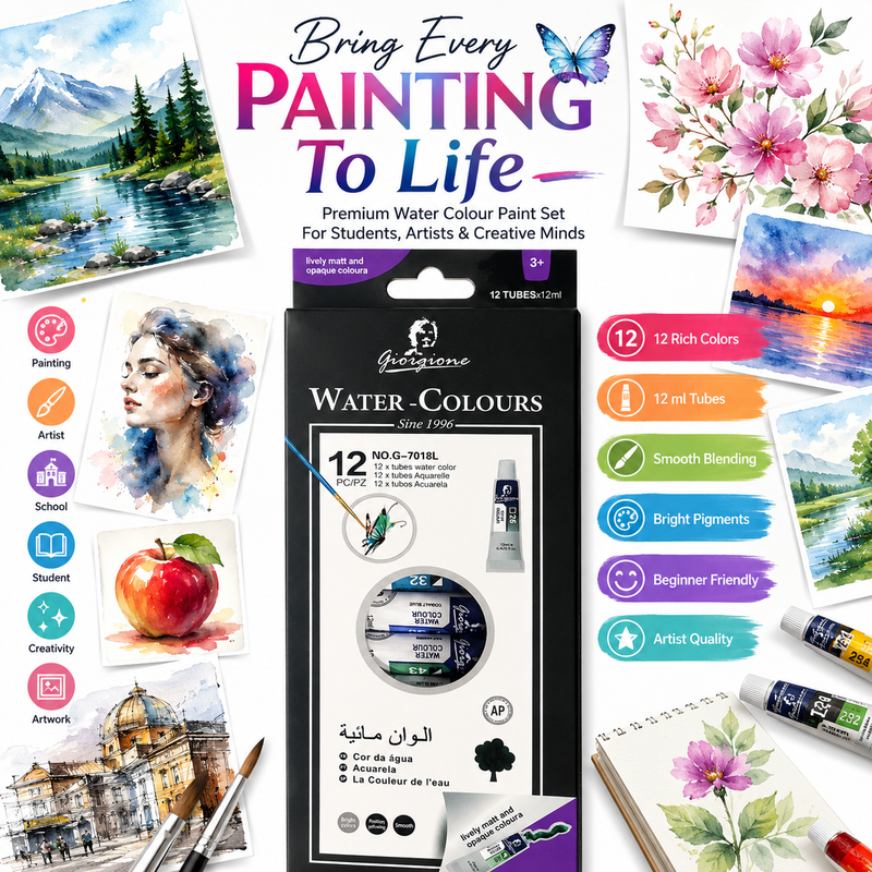 12-Color Watercolor Paint Set – 12ml Tubes Premium Water Colour Paints for Kids, Students, Beginners & Artists, Smooth Blending & Bright Pigments