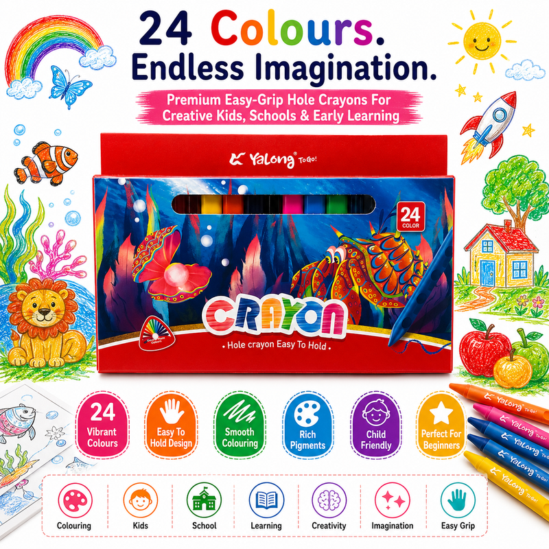 24 Vibrant Hole Crayons for Kids – Smooth Coloring, Easy Grip & Rich Pigments for School and Creative Projects