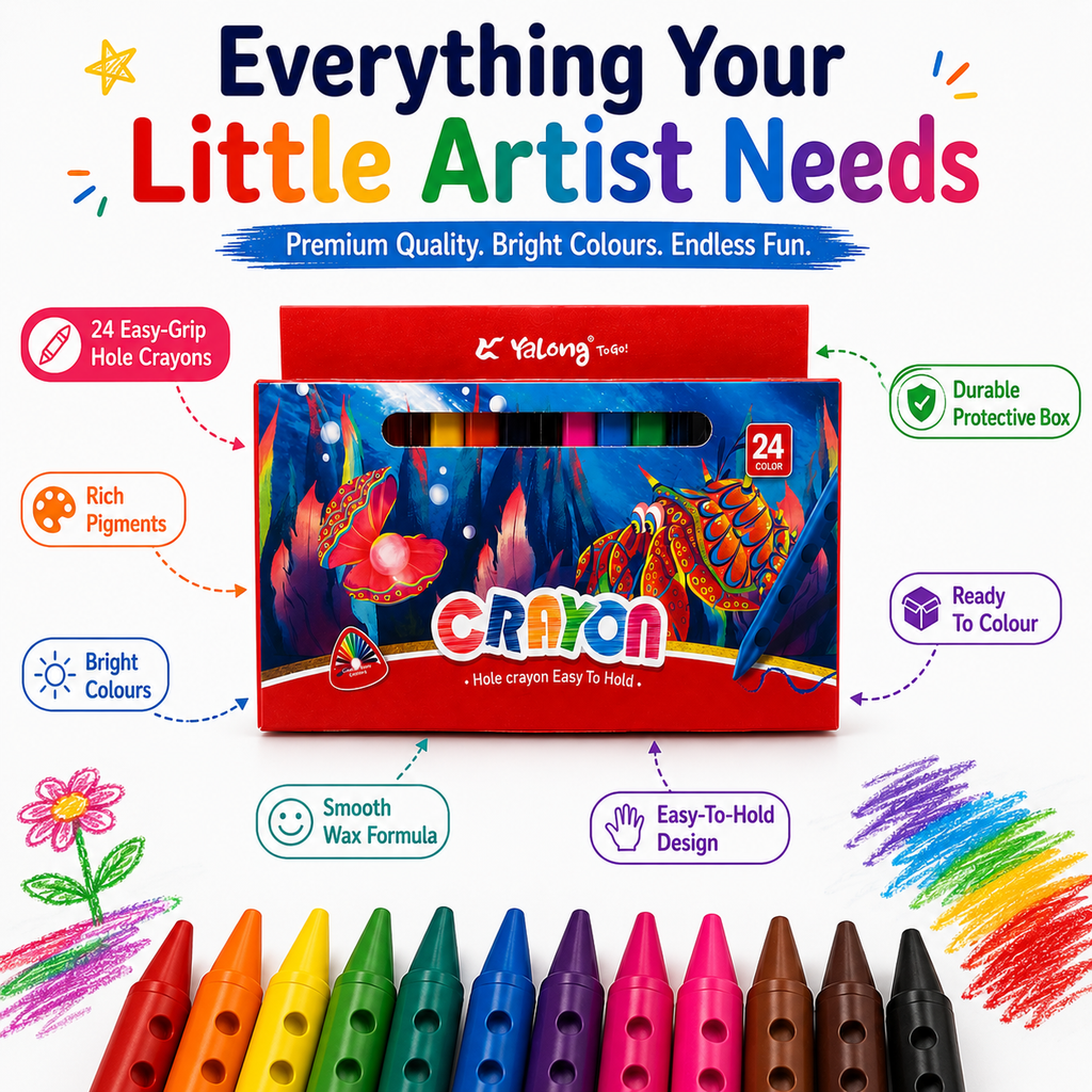 24 Vibrant Hole Crayons for Kids – Smooth Coloring, Easy Grip & Rich Pigments for School and Creative Projects