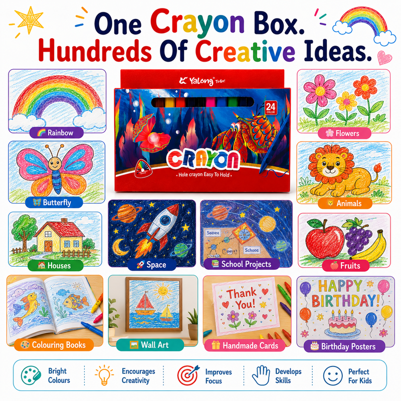 24 Vibrant Hole Crayons for Kids – Smooth Coloring, Easy Grip & Rich Pigments for School and Creative Projects