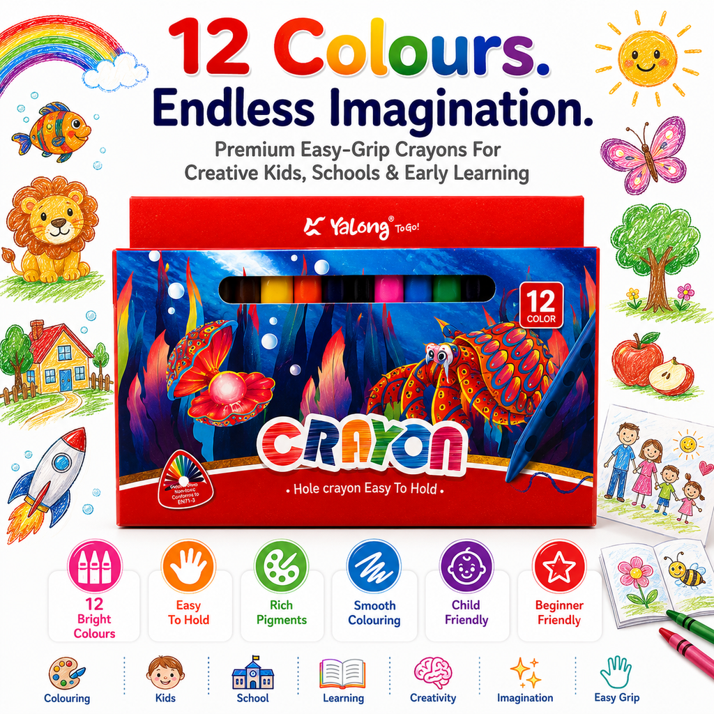 12 Vibrant Hole Crayons for Kids – Smooth Coloring, Easy Grip & Rich Pigments for School and Creative Projects