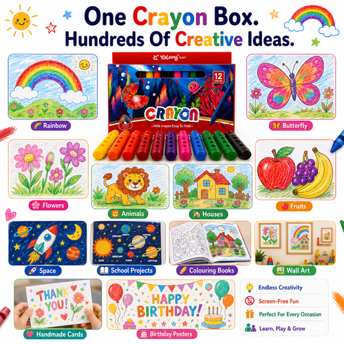 12 Vibrant Hole Crayons for Kids – Smooth Coloring, Easy Grip & Rich Pigments for School and Creative Projects
