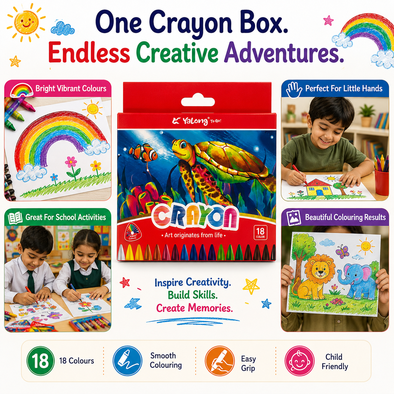 premium 18-Color Hole Crayons – Easy-Hold Coloring Set for Kids, Beginners, Classroom Activities & Creative Art