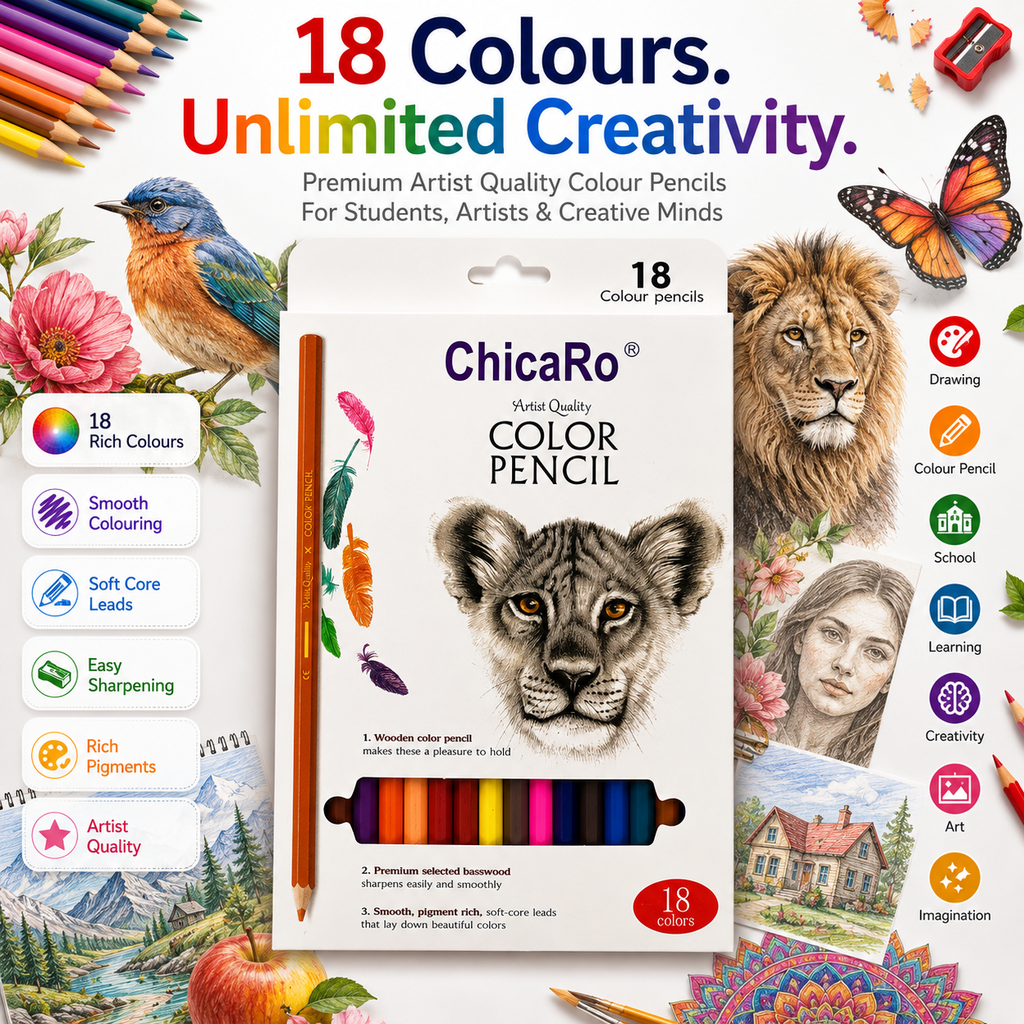 Artist Quality 18-Colour Pencil Set – Smooth, Rich & Easy-to-Sharpen Pencils for Creative Artwork