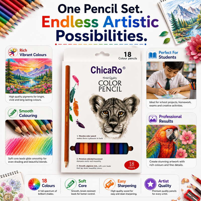 Artist Quality 18-Colour Pencil Set – Smooth, Rich & Easy-to-Sharpen Pencils for Creative Artwork