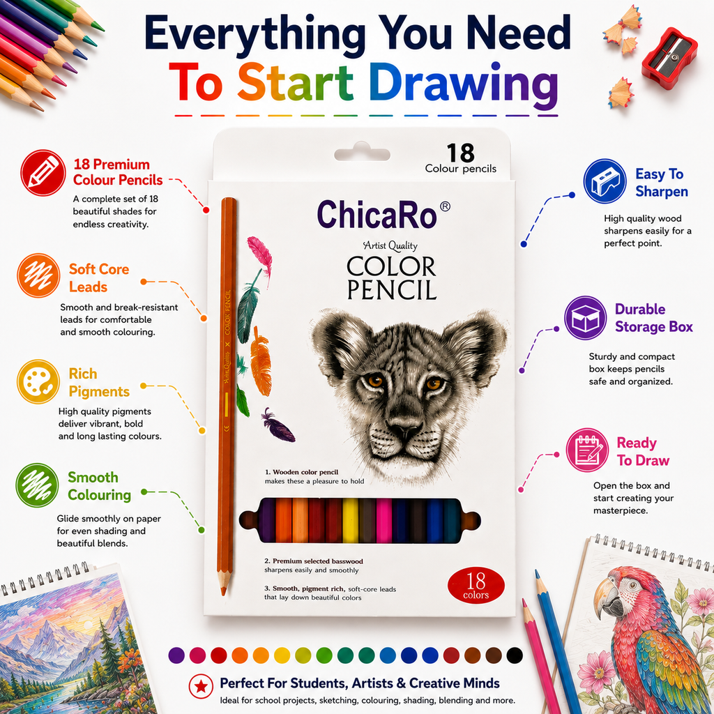 Artist Quality 18-Colour Pencil Set – Smooth, Rich & Easy-to-Sharpen Pencils for Creative Artwork
