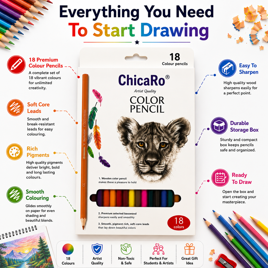 Artist Quality 18-Colour Pencil Set – Smooth, Rich & Easy-to-Sharpen Pencils for Creative Artwork