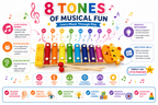 8-Tone Animal Xylophone for Kids – Colorful Musical Instrument Toy with Fun Animal Design, Rainbow Metal Keys & Wooden Mallet
