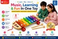 8-Tone Wooden Xylophone for Kids – Colorful Musical Instrument Toy with 8 Metal Keys, Lion Design, Pull-Along Wheels & Wooden Mallets