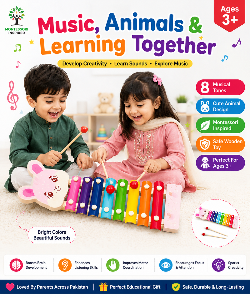 Animal Knocks Xylophone for Kids 3+ – 8-Tone Colorful Wooden Musical Toy with Animal Design & Mallets