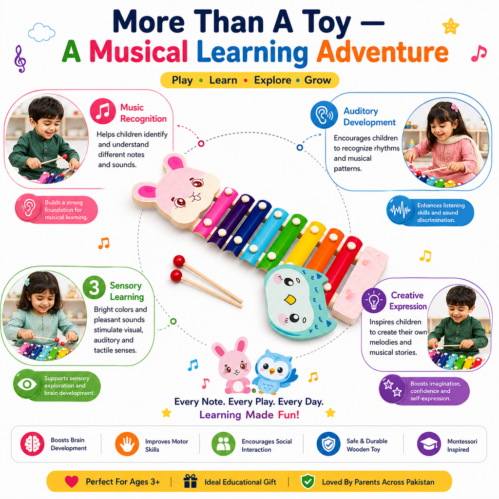 Animal Knocks Xylophone for Kids 3+ – 8-Tone Colorful Wooden Musical Toy with Animal Design & Mallets